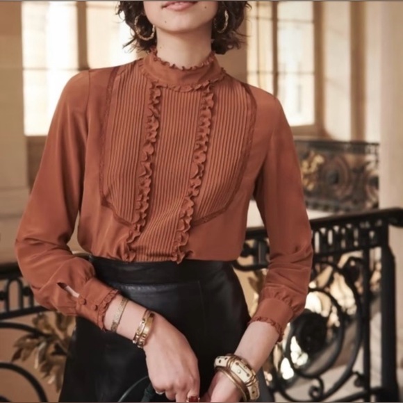 Sezane Tops - Sezane Jules Brown 100% Silk Blouse Size 34